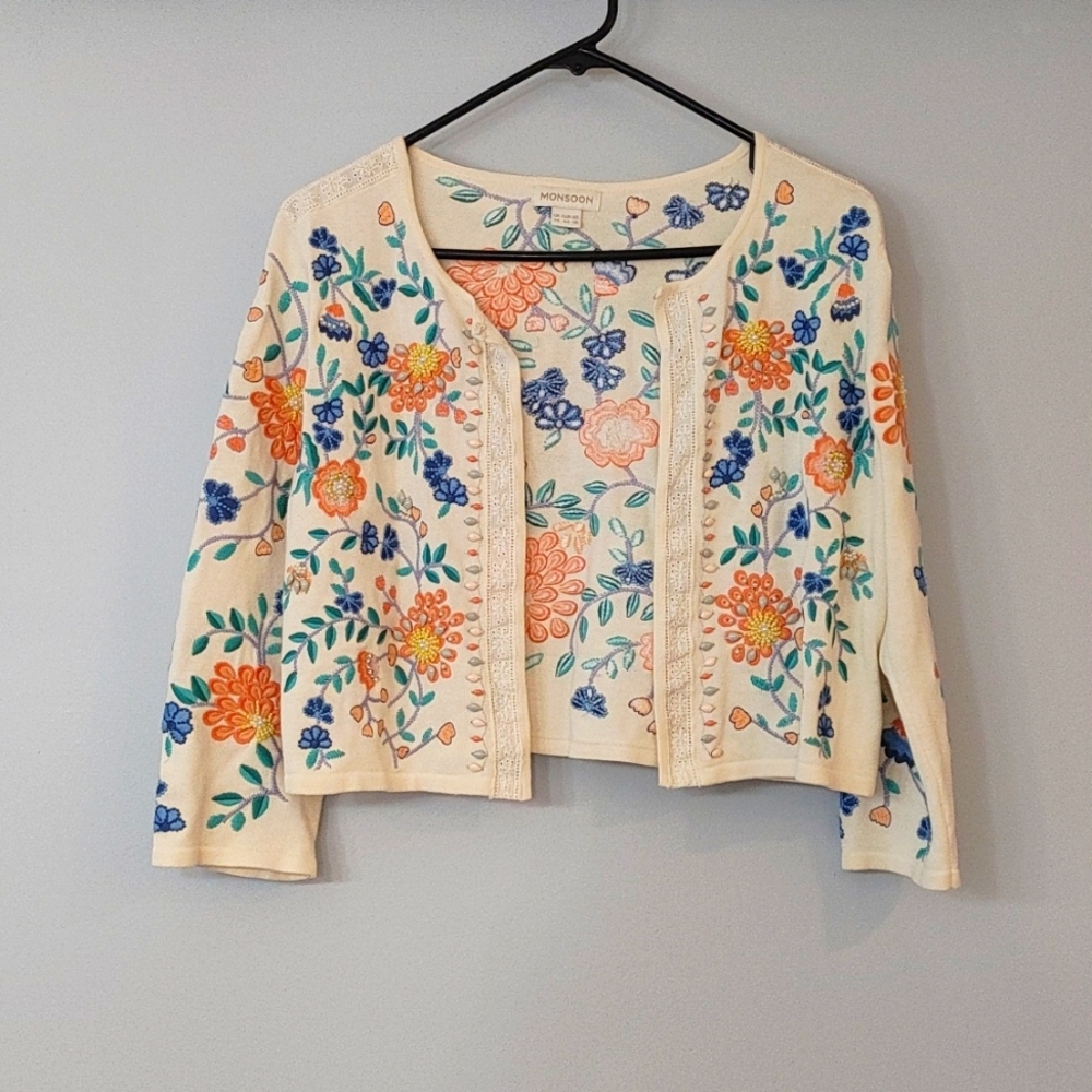 Monsoon shrug cardigan w/beads & embroidery